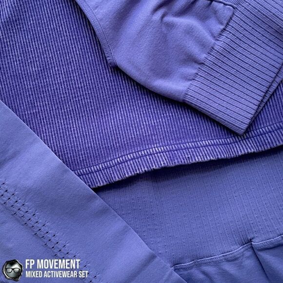 FP MOVEMENT SET GOOD KARMA SQUARE NECK BRA + LEGGINGS + HR CROP TANK VIOLET BLUE - Picture 15 of 16